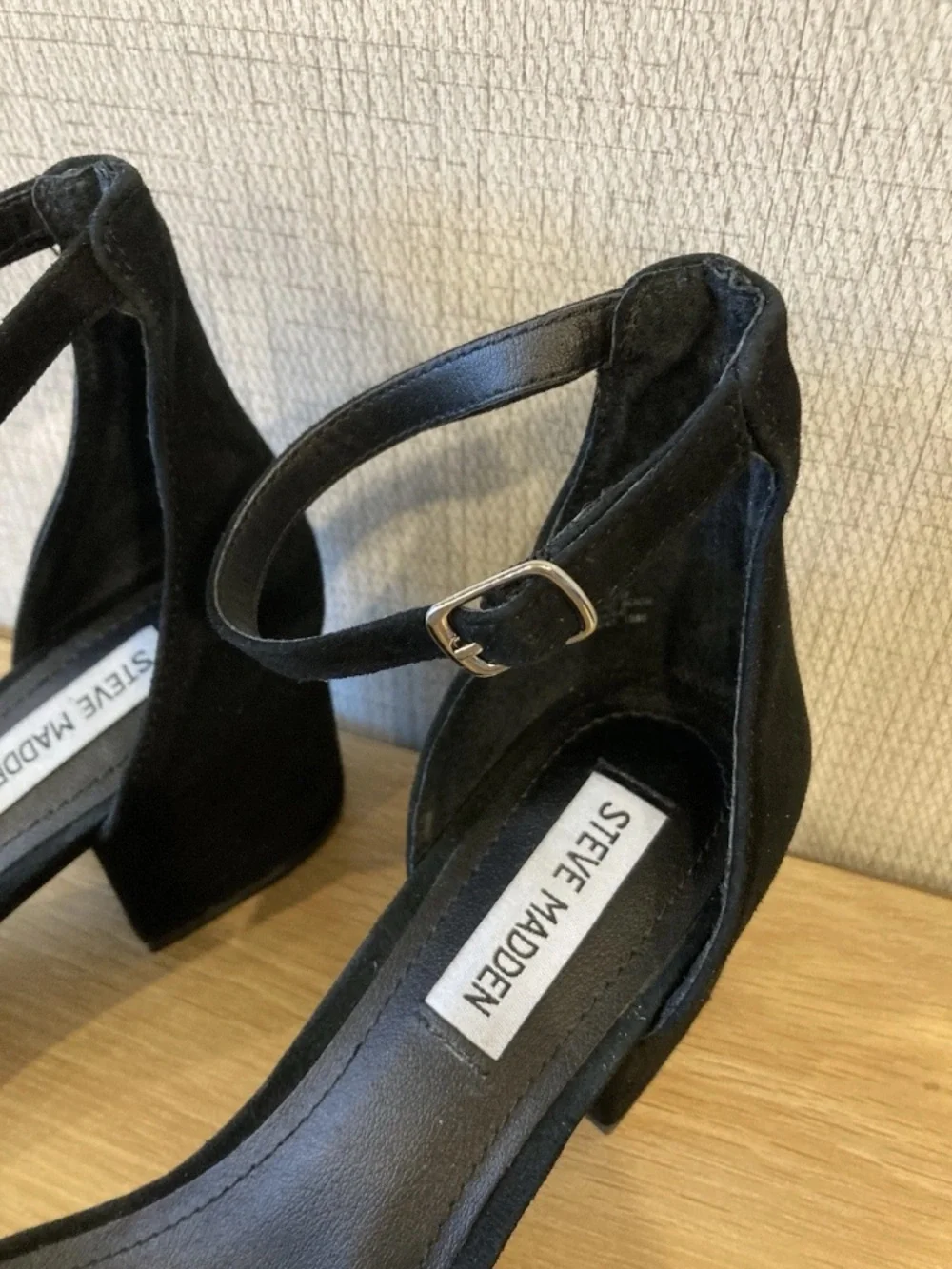 Steve Madden Black Suede Ankle-Strap Block Heels